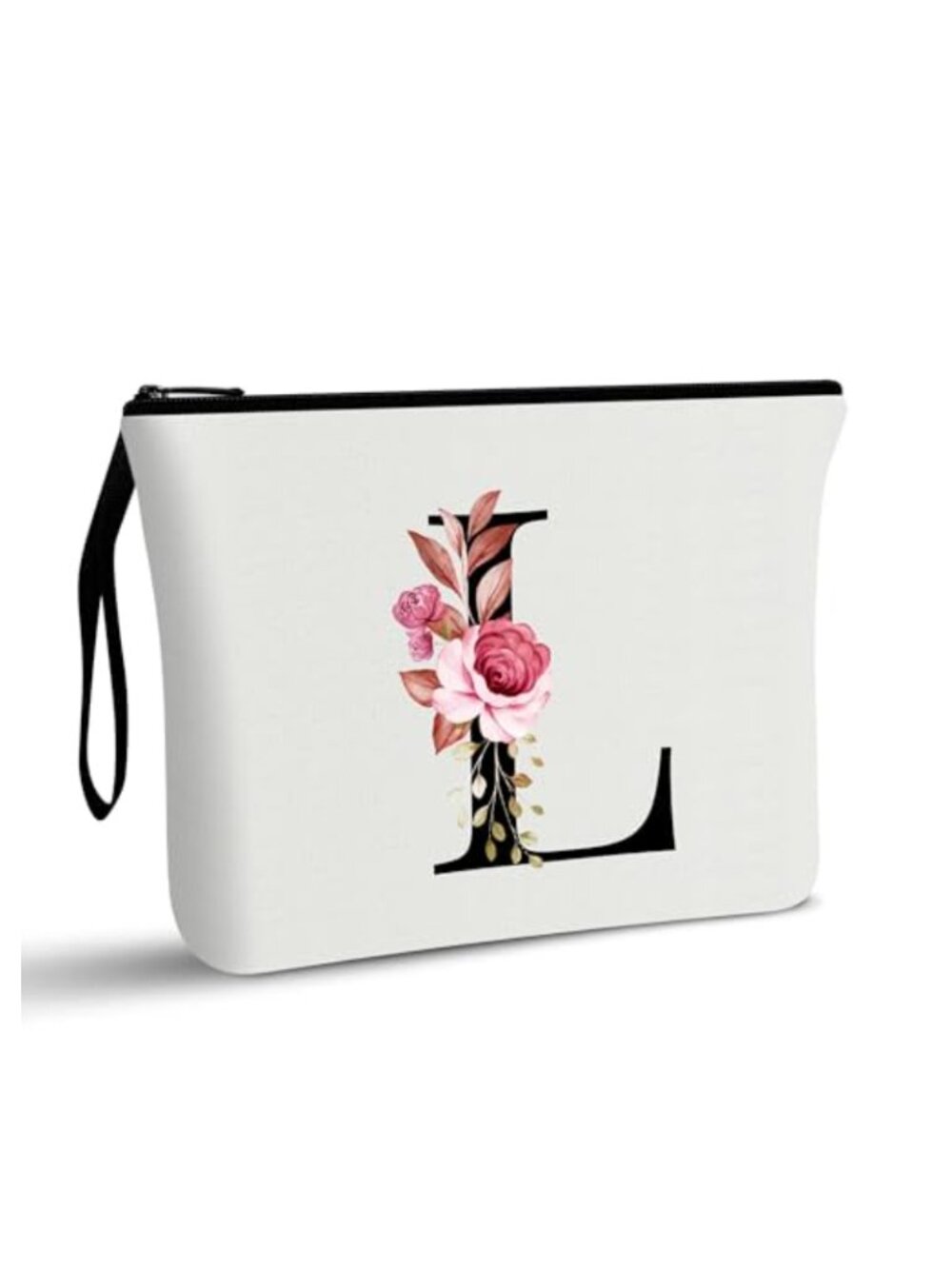 Initial Letter Makeup Bag Canvas Silk Lined Cosmetic Pouch
